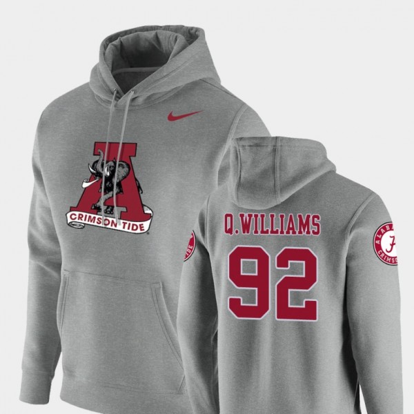 Men's Alabama Crimson Tide Vault Logo Club Heathered Gray Quinnen Williams #92 Pullover Hoodie 402035-906
